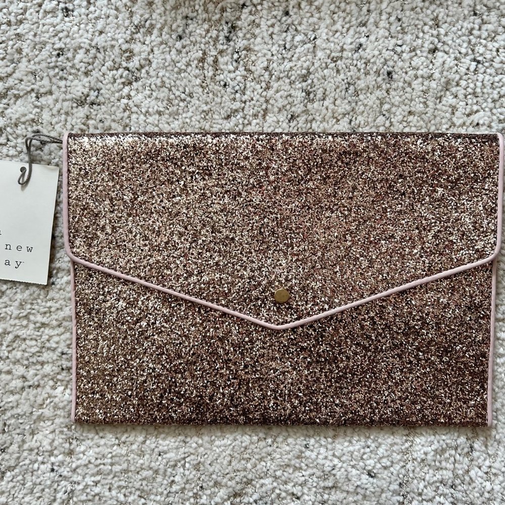 NWT Rose Gold Glitter Envelope Clutch